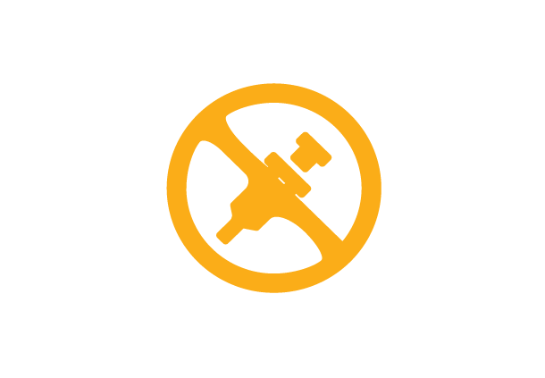 An icon of a needle in a circle with a cross through it.