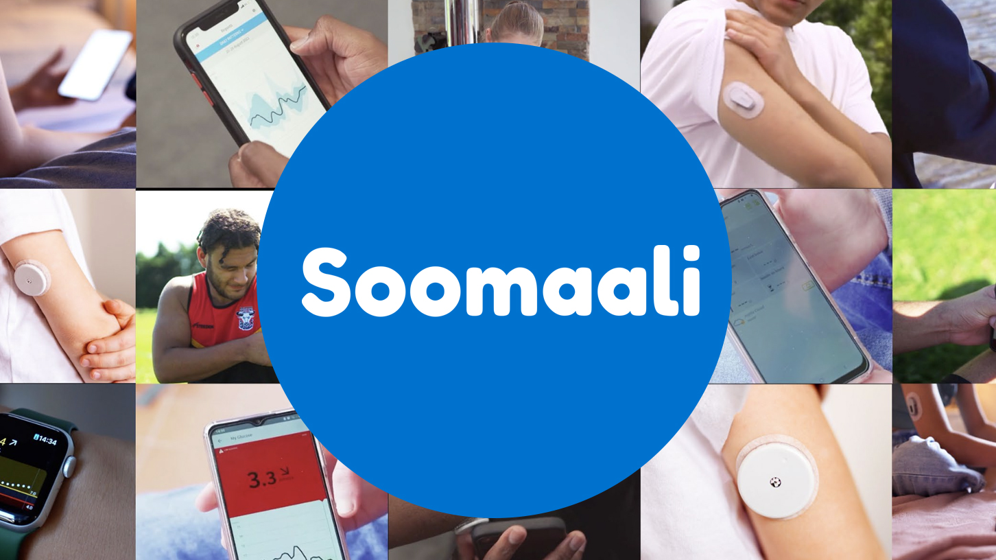 somali logo on a blue circle infront of a collage of people
