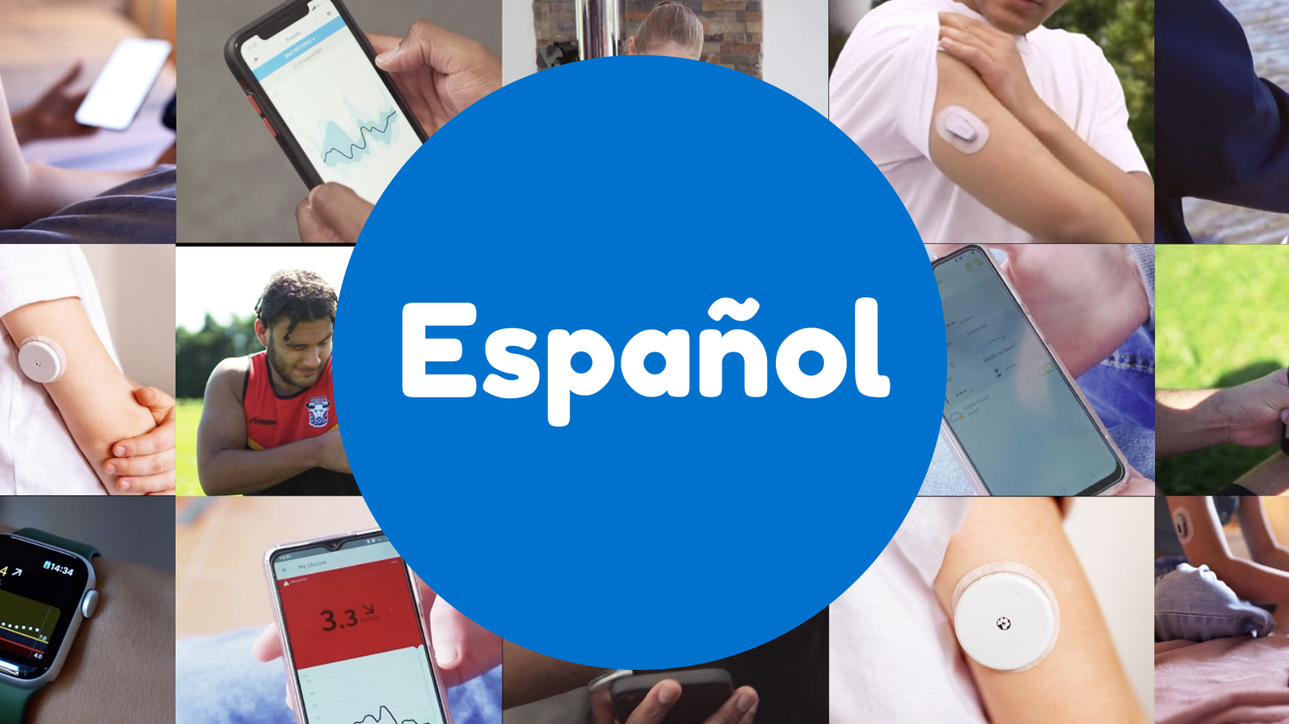 spanish logo on a blue circle infront of a collage of people