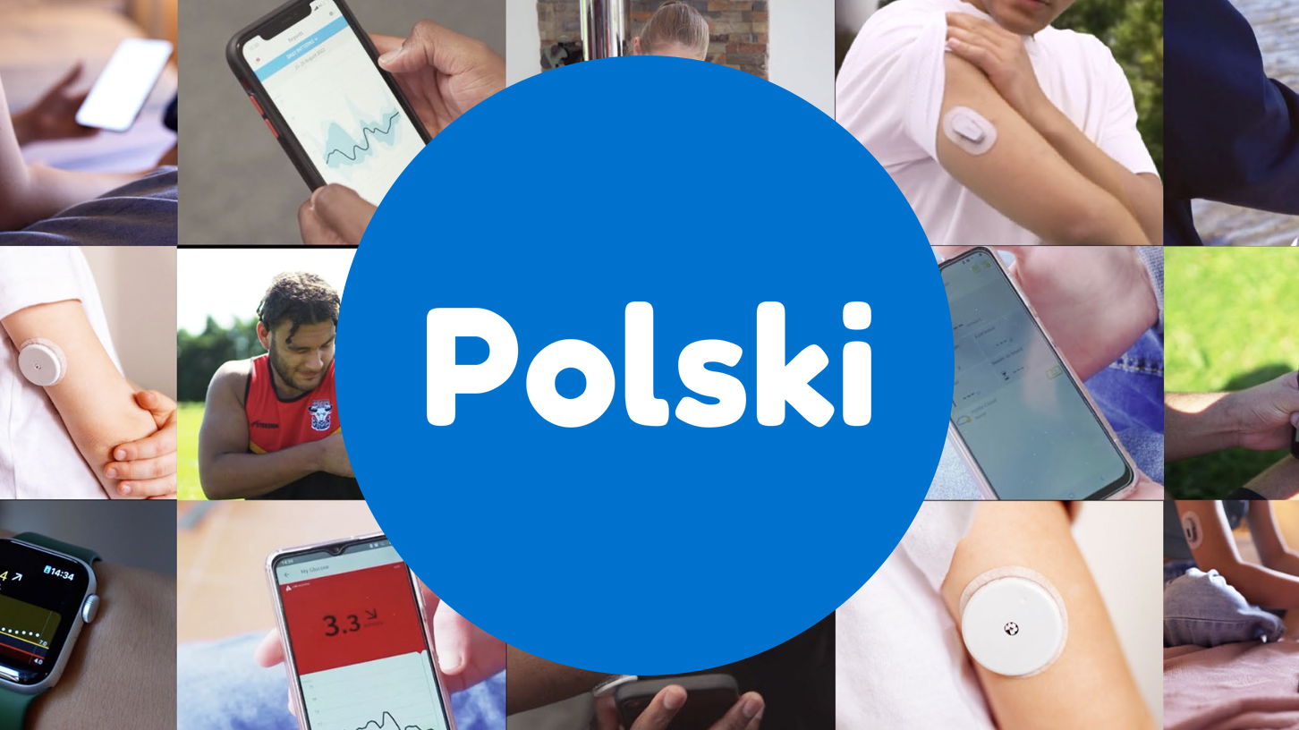 polish logo on a blue circle infront of a collage of people