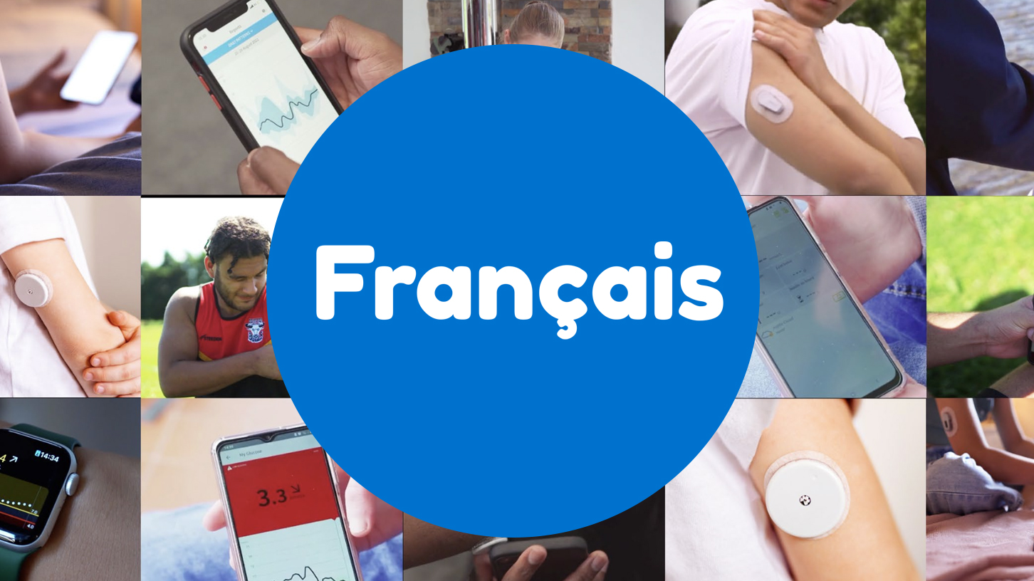 french logo on a blue circle infront of a collage of people