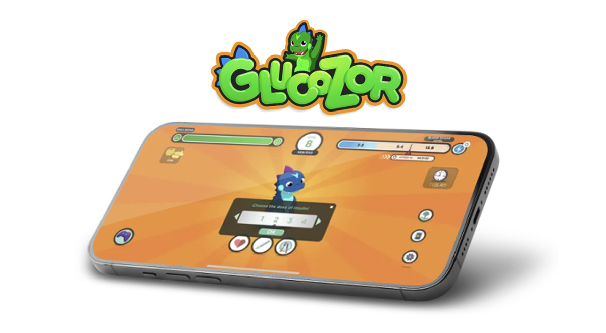 A phone with a game on it with a little dinosaur