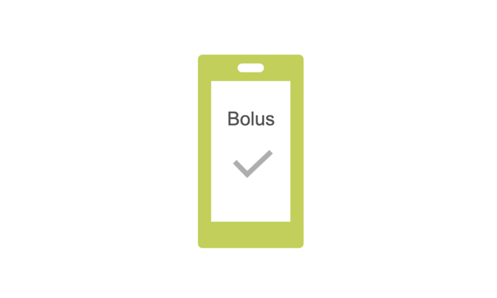 Icon of a phone saying bolus and a tick.