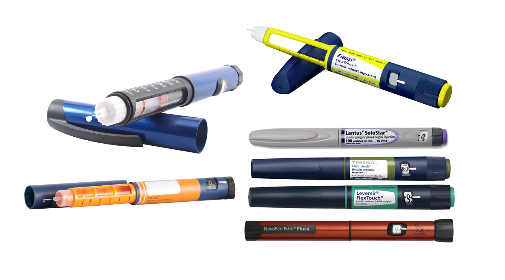 a selection of different insulin pens