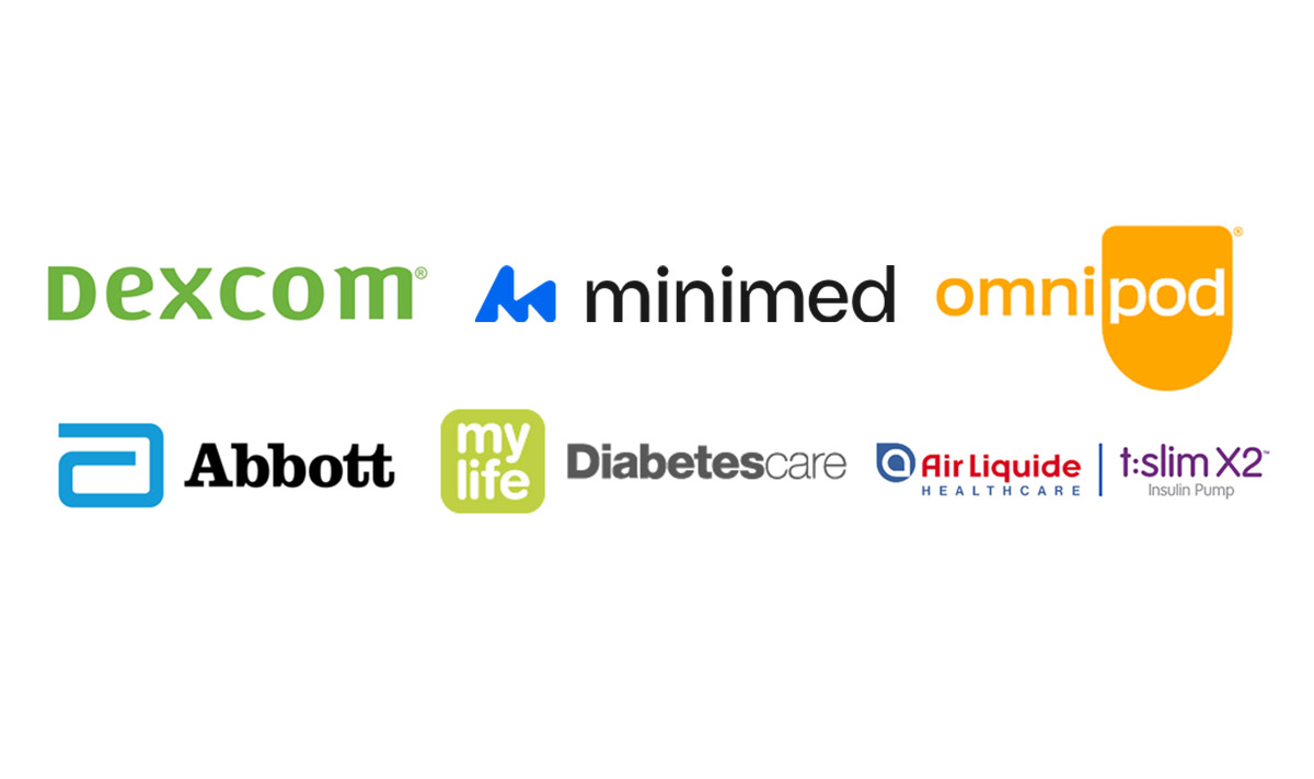 all the tech partner logos together. Dexcom, Medtronic, Omnipod, Abbott, Ypsomed and Airliquide