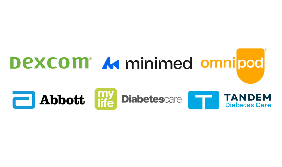 all the tech partner logos together. Dexcom, Medtronic, Omnipod, Abbott, Ypsomed and Airliquide