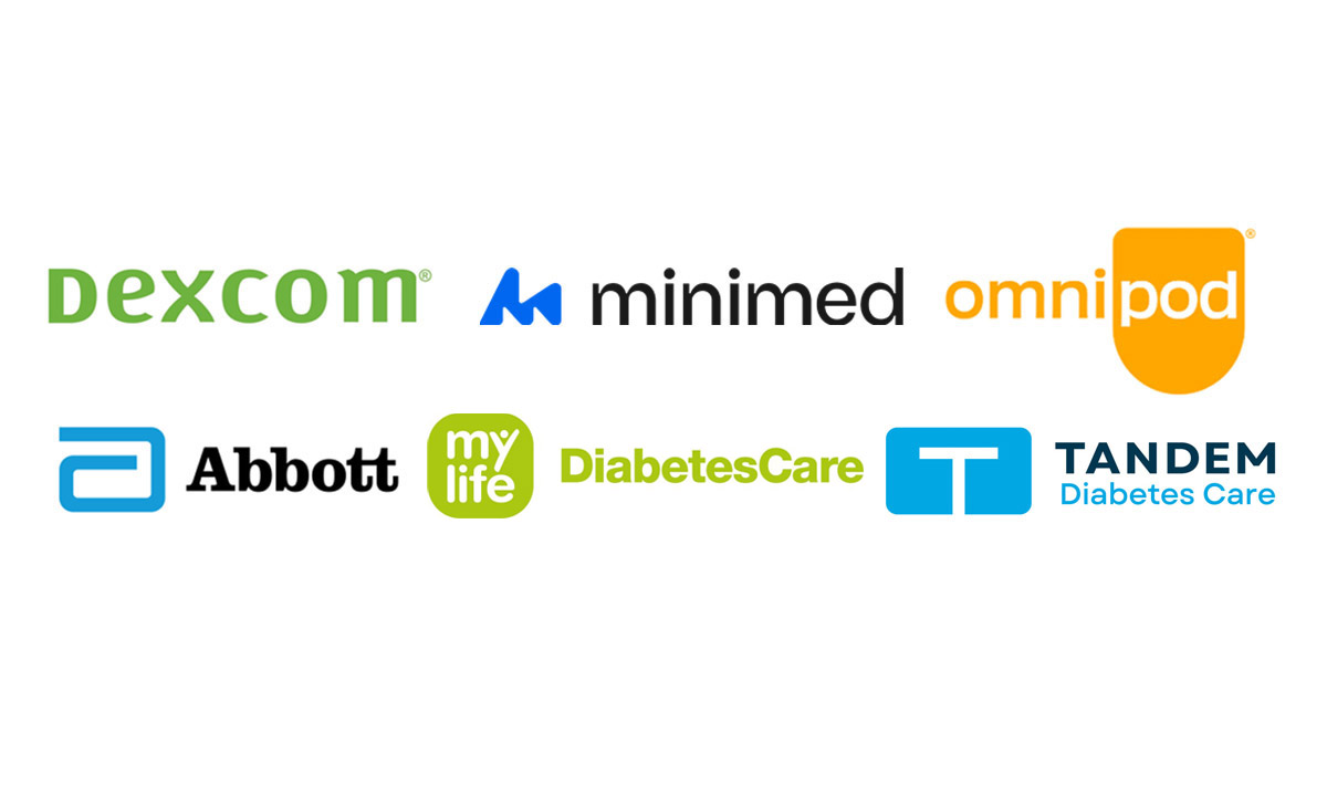 all the tech partner logos together. Dexcom, Medtronic, Omnipod, Abbott, Ypsomed and Airliquide