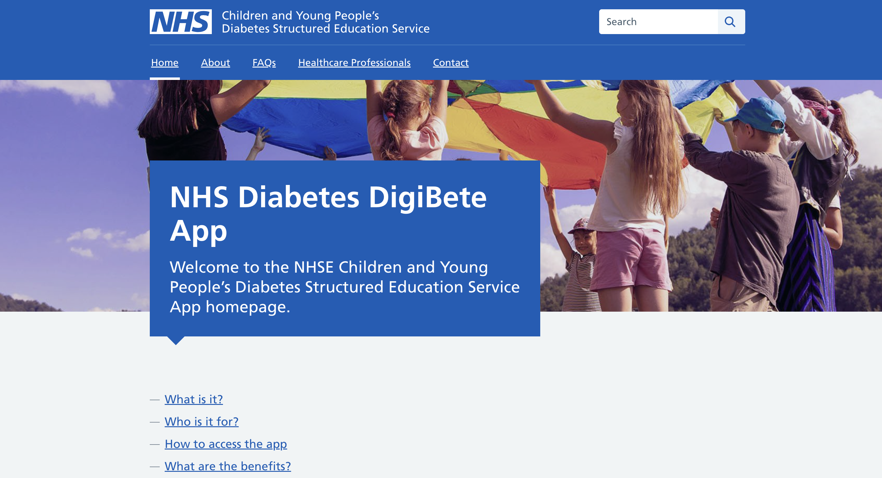 screenshot of website landing page
